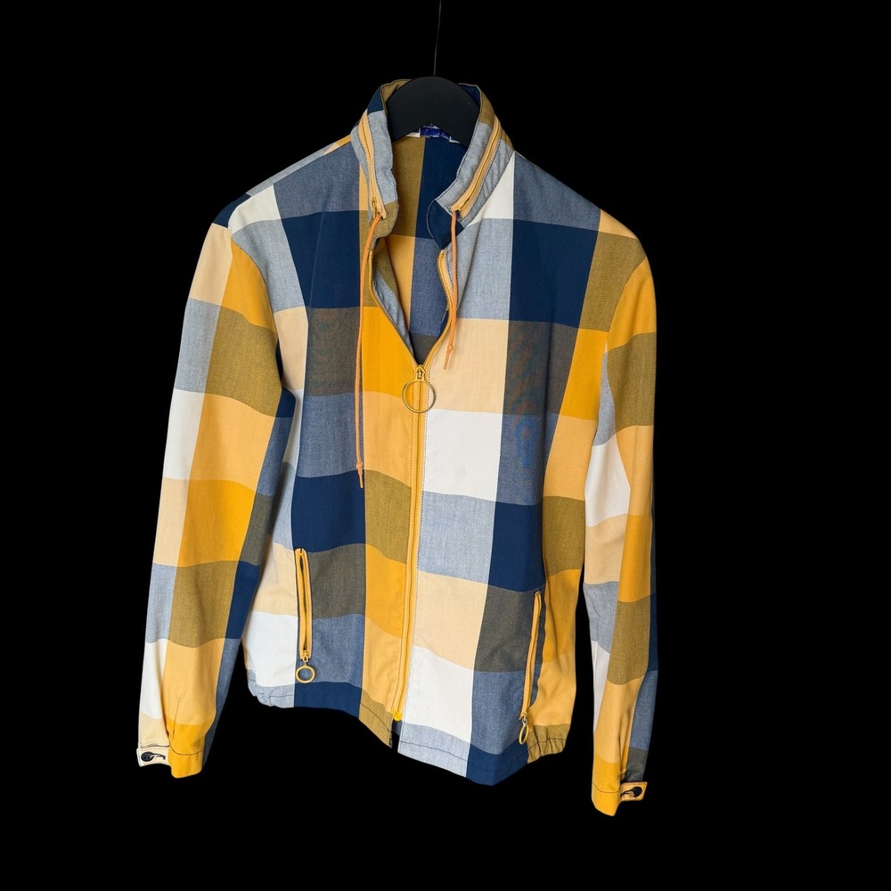 70's Catalina California USA Plaid Windbreaker Jacket Yellow Blue Medium